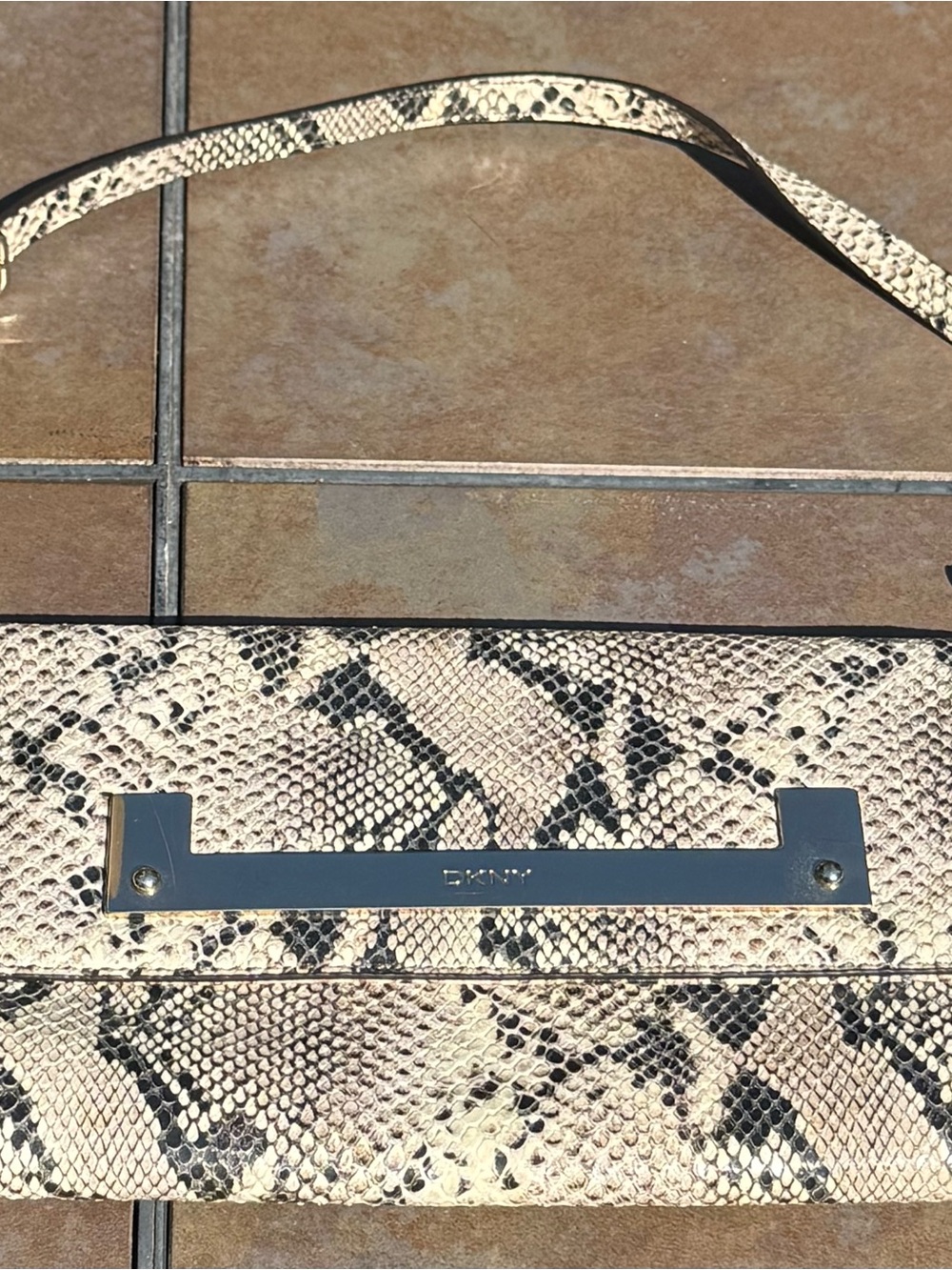 DKNY Faux Snakeskin Convertible Shoulder Bag Clutch – Python Print 
 Purse